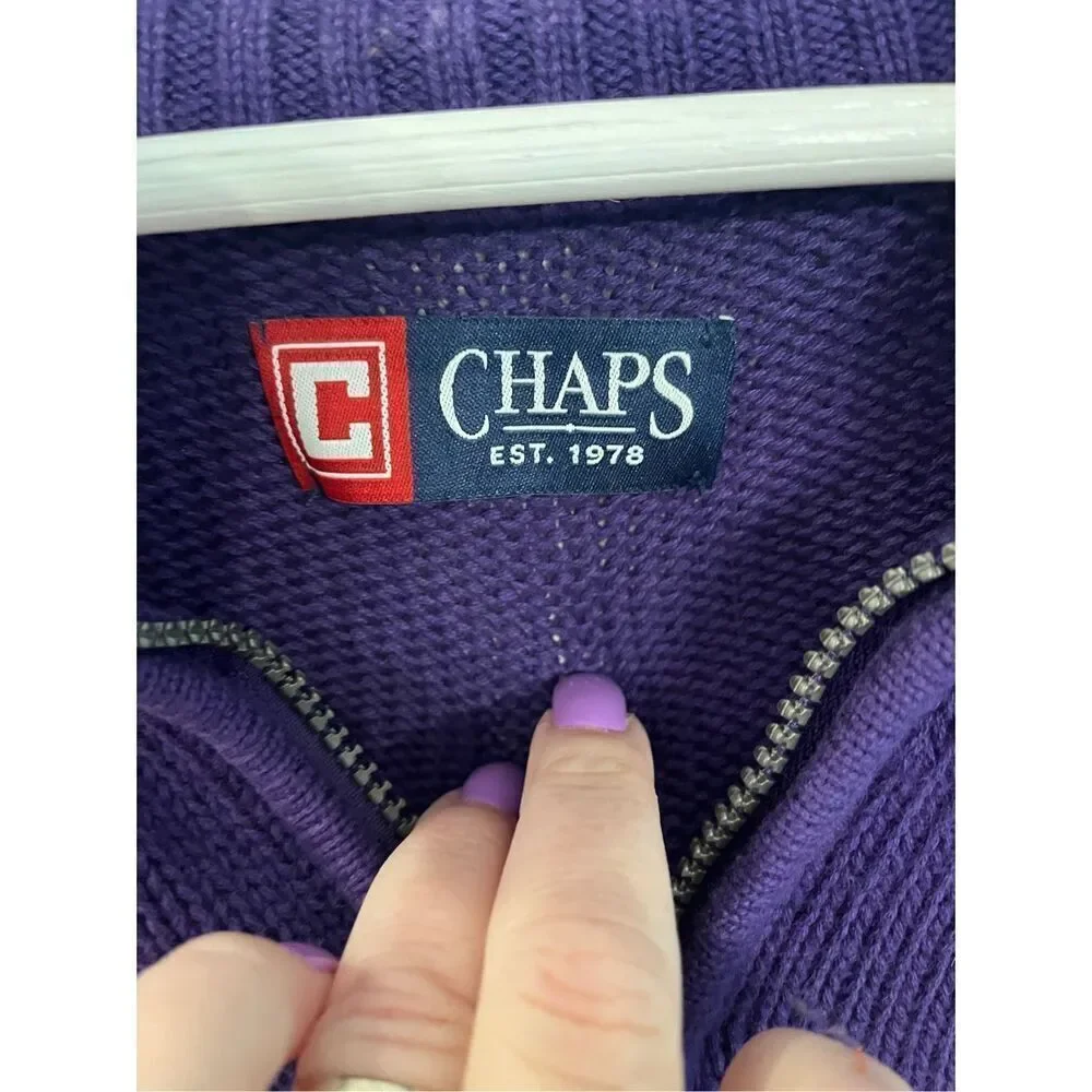 Chaps Purple Quarter Zip Mock Neck Sweater Sz L